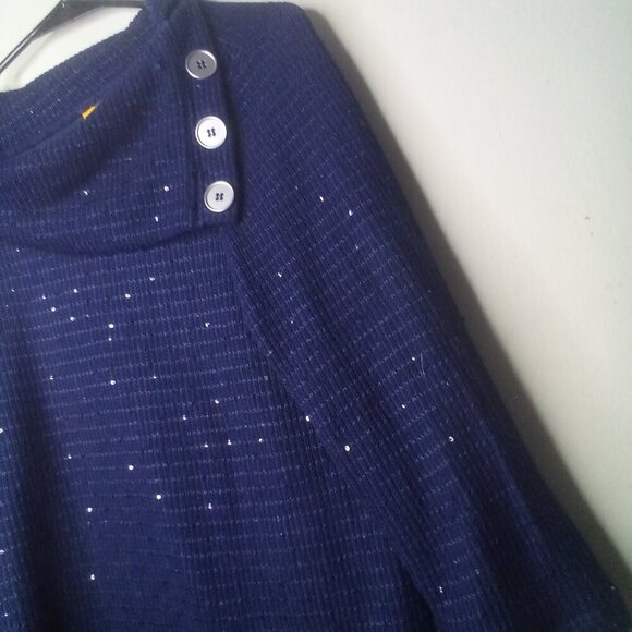 Ruby Rd Sweater M Women Pullover 3/4 Sleeve Cowl Neck Button Detail Blue - Picture 8 of 14